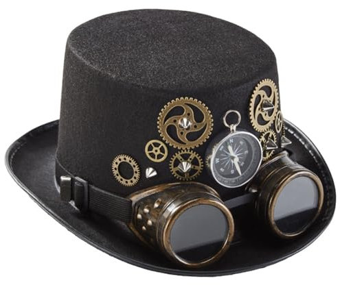 OFC Lenw Steampunk Zylinder Hut mit Brillen-Zahnrädern, Unisex Gothic Steampunk Kostümzubehör für Herren und Damen, Perfekt für Halloween, Cosplay, Karneval und Mottopartys