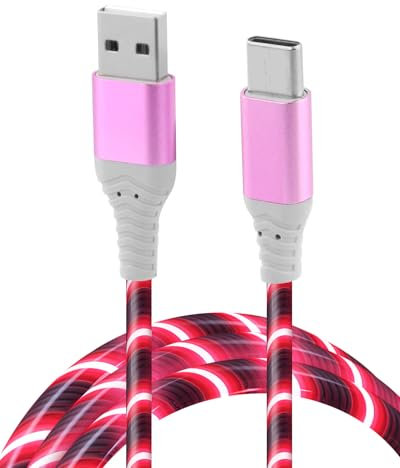 2M USB C Cable de Carga Rapida LED, Cable USB A a Tipo C Luminoso RGB Cargador de Teléfono Transferencia y Carga de Datos para iPhone Pro Max Android Samsung S23 iPad Huawei Pixel Switch PS5 Rojo
