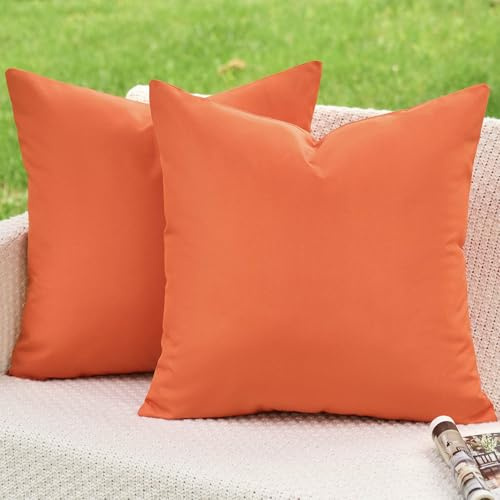 Kiatuniya Outdoor Kissenbezug 50x50 Orange Kissen Wetterfest Sofakissen Dekokissen Wasserdicht Kissenhülle Dekorativ Modern Sommer Kissenbezüge für Garten Sofa Balkon Terrasse Deko 2er Set