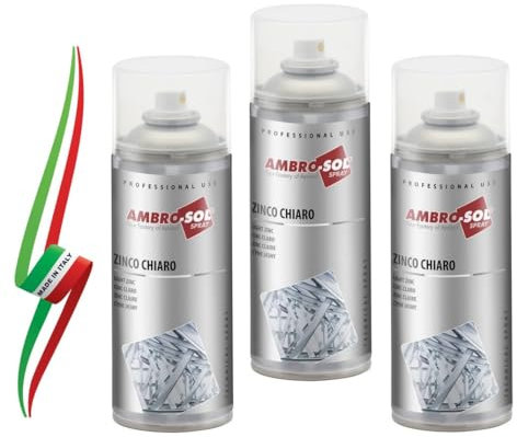 Generico SET 3 BOMBOLETTE DI VERNICE ZINCANTE A FREDDO ZINCO CHIARO SPRAY PROTETTIVO PER ESTERNI 400 ml MADE IN ITALY