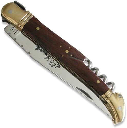 Couteau Laguiole - Manche en bois de palissandre - avec tire-bouchon - pliant - fabrication française artisanale
