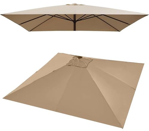 QSPNVFB 3x3m Carré Parasol De Terrasse Auvent De Rechange 8 Côtes Toile De Rechange Pour Parasol De Table Droit, Couverture De Rechange Pour Parasol Balcon(Khaki)