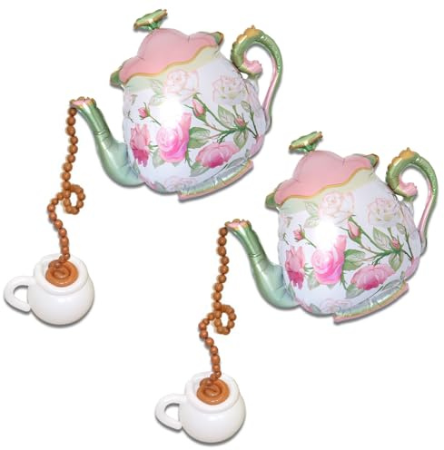 étincelle Helium Teapot Balloon Foil Pink and Green Floral Design, Lets Par-Tea 2 Pcs Suspended Spring Tea Time Lowtea Party Balloons Theme Baby Shower First Birthday Decoration