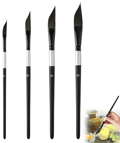 4 Pcs Dagger Tip Artist Paint Brushes, Watercolour Painting Tool Set | Fine Details And Broad Strokes, For Gouache, Acrylic And Ink Painting