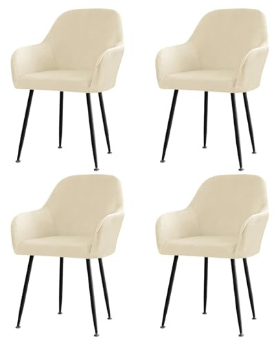 DEARBAG Hohe Dehnung Stuhlhussen 2er/4er Set Stretch Samt Stuhlhussen für Esszimmerstühle Schwingstühle Elastischer Stuhlbezug mit Armlehne Abnehmbare Bezüge für Esszimmer Wohnzimmer (Beige, 4PCS)