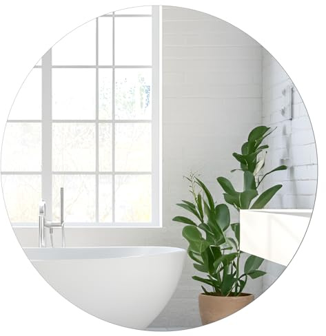 DRERIO Klebespiegel rund 25 cm Glas, Rahmenlos, für Bad & Wand | Rund, Glas 25 cm, rahmenlos, polierte Kanten, selbstklebend, vielseitig