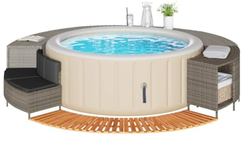 CIOURSTO Marco de Piscina con Estante Revestimiento de Piscina con Estructura de Acero, Borde de Ratán de Polietileno y Madera Maciza de Acacias (2X Paso)