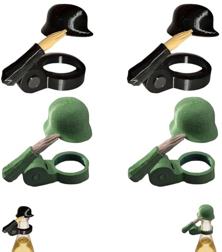 Soldat Salut Beer Bottles Helmet, Beer Bottle Cap, Beer Helmet, Bottle Stopper Beer Bottles, Insect Protection Cover, Outdoor Drink Accessories, Standard Bottles Compatible (Black + Green, 4 Pieces)