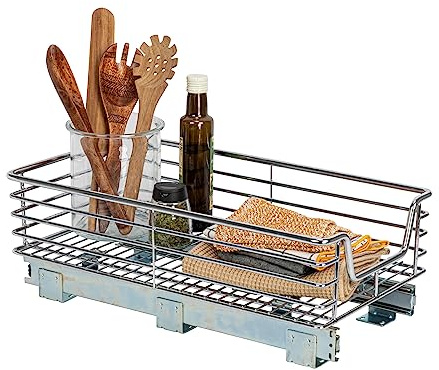 Household Essentials Chrome-Plated Steel Pull-Out Organizer with Artisanal Basket Detailing