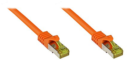 Good Connections RJ45 Ethernet LAN Patchkabel mit Cat. 7 Rohkabel und Rastnasenschutz RNS, S/FTP, PiMF, halogenfrei, 500MHz, OFC, 10-Gigabit-fähig (10/100/1000/10000-Base-T Ethernet Netzwerke) - z.B. für Patchpanel, Switch, Router, Modem - orange, 10 m