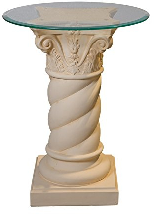 Antikes-Wohndesign Säule-Standsäule-Blumensäule-Dekosäule-Steinsäule-Beistelltisch-Telefontisch-Glastisch-rund Creme-beige-antikfinish