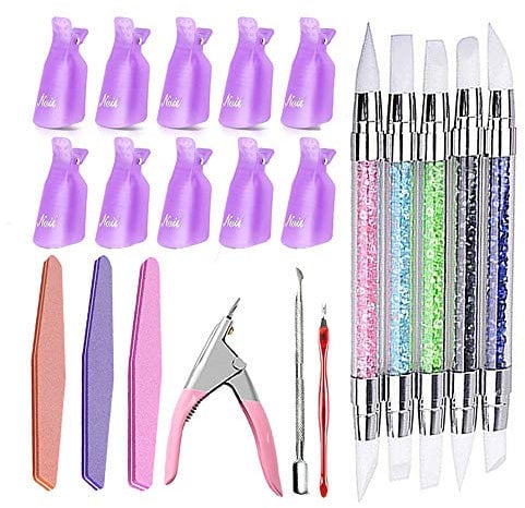 Panlom Silicone Manicure Carving Pen Acrylic Handle with Gel Nail Polish Remover Kit Cuticle Pusher Nail Buffer Nail Clipper