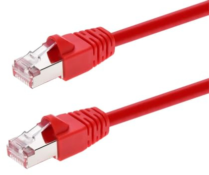 Monoprice Cat6A 7ft Red Patch Cable Double Shielded (S/FTP) 26AWG 10G Pure Bare Copper Snagless RJ45 Fullboot Series Ethernet Cable