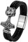 Thor Hammer Leder Armband Herren Schwer Kräftig Wolf Kopf Armreif mit Magnet Verschluss Jungen 21,5cm, Schwarz