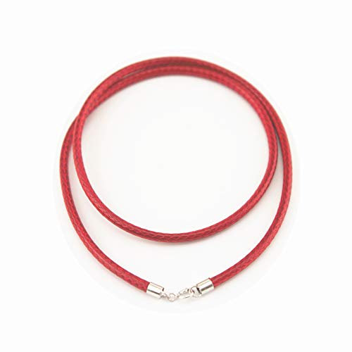 Glory Qin Red Silk Braided Rope Chain 925 Silver Plated Clasp Leather Cord Chain Necklace Rope (3.0 mm, 24 inches)