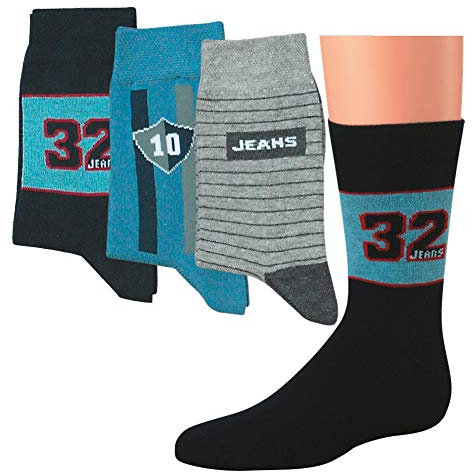 TippTexx 24 Kinder Socken, handgekettelt, 6 Paar für Mädchen/Jungen, weiche Baumwolle, bunter Mix Gr. 19-42 (Jeans-Farben sortiert, 11-12 Jahre)
