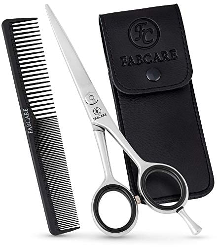 FABCARE Profi Haarschere mit Kamm und Etui - Haarschneideschere mit Mikroverzahnung & Präzisionsschraube - 5,5 Zoll - Extra scharfe Friseurschere aus hochfestem Messerstahl - Mit BONUS Ebook