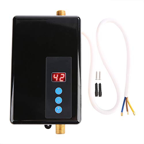 Mini Calentador de Agua Instantáneo, Múltiples Medidas de Seguridad de Calentador de Agua Instantáneo Suministro de Agua Caliente para Cocina y Baño Temperatura Máxima 55°C, 220V 5.5KW(Negro)
