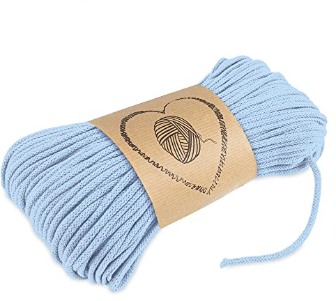 Baumwollkordel Kordel Baumwolle makramee garn 5mm - Baumwollgarn baumwollschnur baumwollseil kordelband mit Polyester-Kern 50M farbig Hellblau Baumwolle