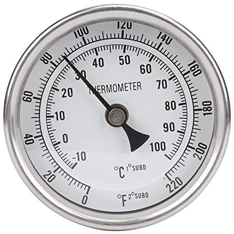 Aiggend Zeigerthermometer, Thermometer Für Flüssigkeiten, Bier Brauen Thermometer, 1/2Npt Edelstahl-Metallbierthermometer Topf-Thermometer Zum Brauen Von Bier