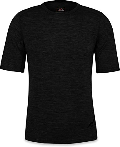 Herren Merino T-Shirt Short Sleeve Kurzarm Oberteil Funktionsoberteil 100% Merinowolle Thermounterwäsche Baselayer Schwarz L/52