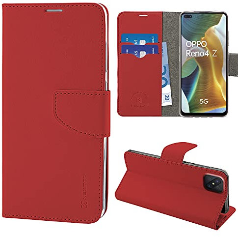 N NEWTOP Cover Compatibile con Oppo Reno 4Z 5G / A92S, HQ Lateral Custodia Libro Flip Chiusura Magnetica Portafoglio Simil Pelle Stand (Rosso)
