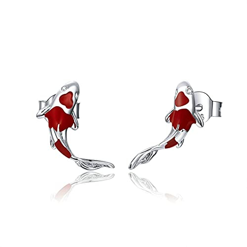 Fisch Rote Emaille Ohrstecker Für Frauen 925 Sterling Silber Frühling Koi Ohr Ohrstecker Festival Silber Modeschmuck Für Kinder