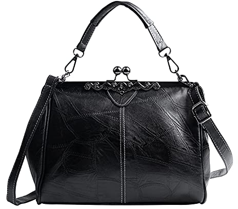 7VSTOHS Damen Retro Handtasche Hand Vintage Umhängetaschen Handtasche mit Griff oben Mode Umhängetaschen Kiss Lock Umhängetasche