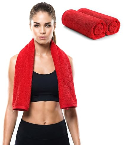 EOC Evolution of Cotton Sporthandtuch – Doppelpack (2 Stück), je 30 × 130 cm, Rot, 100% Baumwolle – Oeko-Tex-Zertifiziert, sehr saugfähig und schnelltrocknend, für Fitness, Gym und Yoga