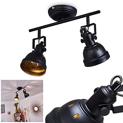 Deckenleuchte Tita, moderne Deckenlampe aus Metall in Schwarz/Gold m. verstellbaren Strahlern, Leuchte im Retro/Vintage-Design mit Lichteffekt, 2-flammig, 2 x E14, ohne Leuchtmittel