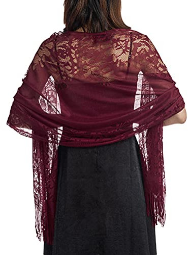 Minetom Elegant Braut Schal Stola Schal für Kleider Retro Umschlagtücher Bolero Spitze Schal Wraps für Abendkleid Party Hochzeit A Fuchsie Einheitsgröße