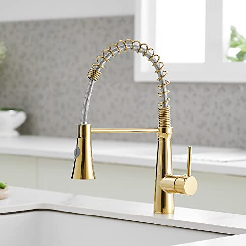 TIMACO Gold Wasserhahn Küche Spiralfederarmatur 360° Drehbar Mischbatterie für Küche Armatur Küchenarmatur