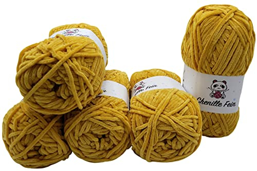 500 Gramm Chenille Fine Strickwolle, Babywolle, 5 x 100 Gramm Wolle Super Bulky (goldgelb 300-37)