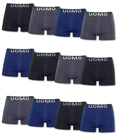 Channo Boxer da Uomo in Nylon Senza Cuciture, Morbidi, Elastici e Comodi - Collezione Uomo (Confezione da 12 Multicolore Scuro S)