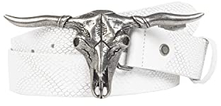 Cipo & Baxx Herren Gürtel Leder Schädel Reptilienprägung Belt Ledergürtel CG199 Weiß Gr.110