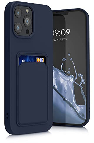 kwmobile Case Compatible with Apple iPhone 13 Pro Max Case - TPU Phone Cover with Credit Card Holder - Dark Blue
