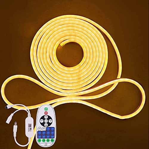 XUNATA WiFi Neon LED Streifen, 12V 5M Warmweiß Wasserdicht Diffusion Neon Flex LED Lichtband Lichtschlauch, Smart App Control, Musiksync, mit Fernbedienung, Kompatibel mit Alexa Google Assistant