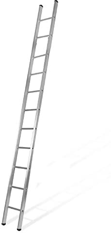 VITO Alu Anlegeleiter 11 Sprossen, Arbeitshöhe ca. 4,20 m bei 334 cm Länge, Aluminiumleiter, belastbar bis 150 kg, EN 131, Industrieleiter 1x11 Stufen, 6 kg - VIESR35