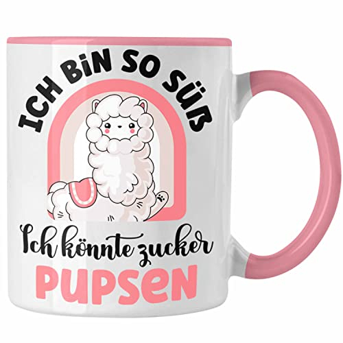 Trendation - Geschenk für beste Freundin Tasse Alpaka Llama Tasse mit Spruch Ich Bin So Süß Ich Könnte Zucker Pupsen Geschenkidee für Frauen (Rosa)