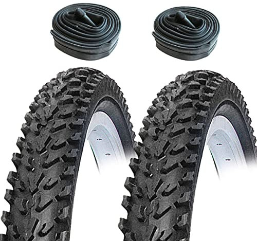Cubierta MTB 26X1.95 Negro + 2 cámaras de Aire de 26 con válvula AV (Gorda/Moto) / Neumático rígido MTB 26X1.95