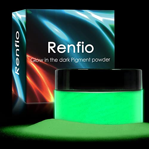 Renfio Glow Powder, 100 g, leuchtet im Dunkeln, Glimmerpulver | Fluoreszierende leuchtende Harzpigmentfarbe für Harzbedarf, Gel-Nagellack, Schleim, Kunstmalerei, Halloween-Party - Grün