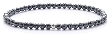 BERGERLIN Naturstein Armband Damen Herren, echtes Edelstein Perlenarmband | Echtheit der Natursteine in Deutschland zertifiziert, facettierte 4 mm Perlen, 925 Sterling Silberperle, XS bis L