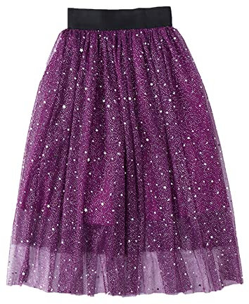 Verve Jelly Gonne lunghe per bambina bambina per ragazze elastico in vita altalena a-line gonna a rete in tulle per ragazze principessa party dress set 110 salsa viola 3-4 anni