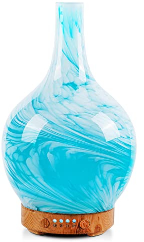 Porseme Aroma Diffuser Luftbefeuchter,150ml Handgeblasen 3D Luftbefeuchter Ultraschall Leise 7 farbwechselnde LEDs Raumbefeuchter BPA Frei für Wohnung Yoga SPA mit Timer (Blue Wave)