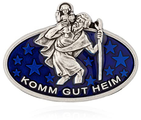 NKlaus 4,5cm oval Autoplakette Komm gut Heim blau Emailliert Christophorus Magnethalter 11431