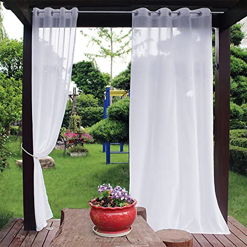 Outdoor Vorhang Transparent Wetterfest Weiße Voile Vorhänge Mit Ösen,Vorhang Raffhalter,Sichtschutz Sonnenschutz Outdoor Gardine Für Balkon Terrasse Veranda Pergola Garden,2pcs,254x305cm(W x L)