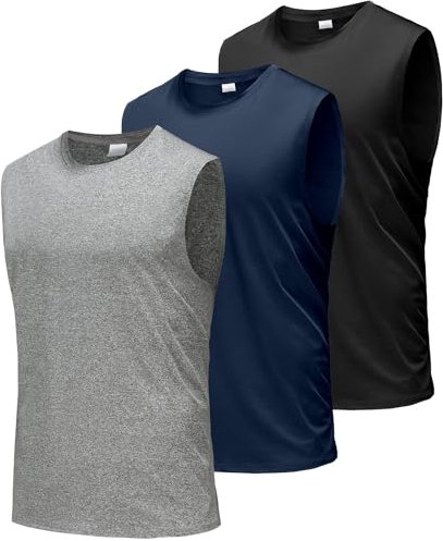 Boyzn Tank Top Herren 3er Pack Training Fitness Bodybuilding Tankshirt Schnelltrocknendes Muskelshirt Ärmellos Weste für Men Black/Navy/HGrey-3P03-L