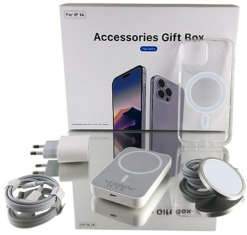 Coffret, Batterie Externe Iphone, Coque iphone 14 Pro, Chargeur iphone, Magsafe, Pack Complet pour iPhone 14 Pro