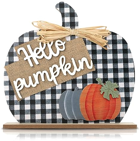 NQEUEPN Decoración de Calabaza, Otoño Hello Calabaza Decoración de Madera Calabaza Letreros de Madera Centro de Mesa de Calabaza para Mesa Hogar Granja Sala de Estar Acción de Gracias