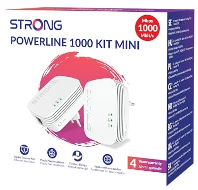 STRONG - Powerline 1000 Set Mini - 2 Powerline-Adapter 1000 Mbps - Highspeed-Internetzugang - 300 m Reichweite - Für alle Boxen/Router - LAN-Anschluss - Plug & Play-Installation - weiß